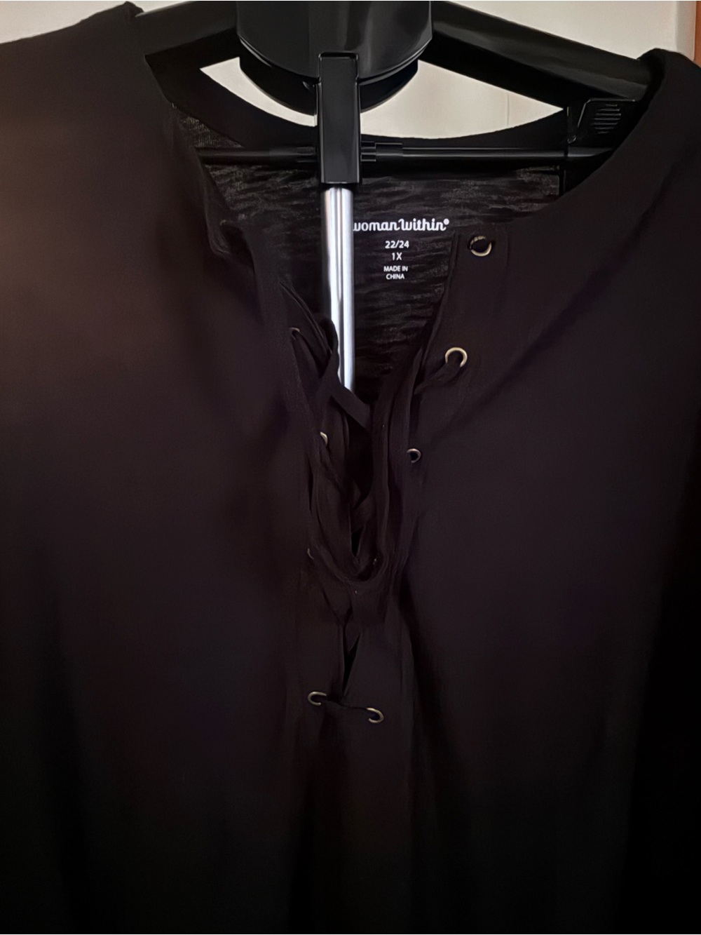 Woman Within Black Lace-Up Tunic Top -1X- Like New #101